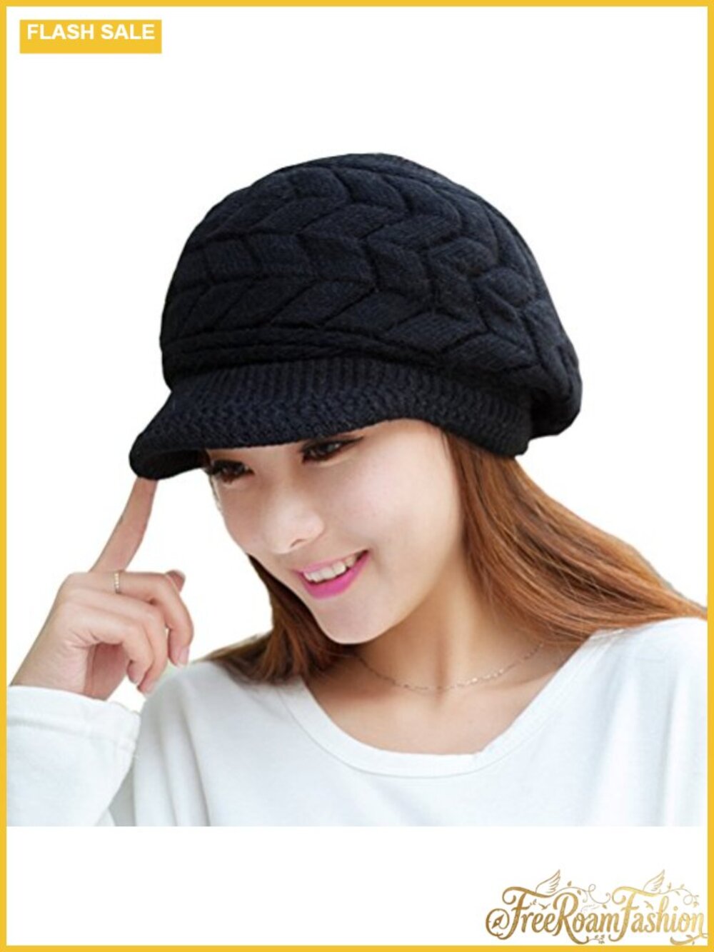 Women Winter Warm Knit Hat Wool Snow Ski Cap with Visor